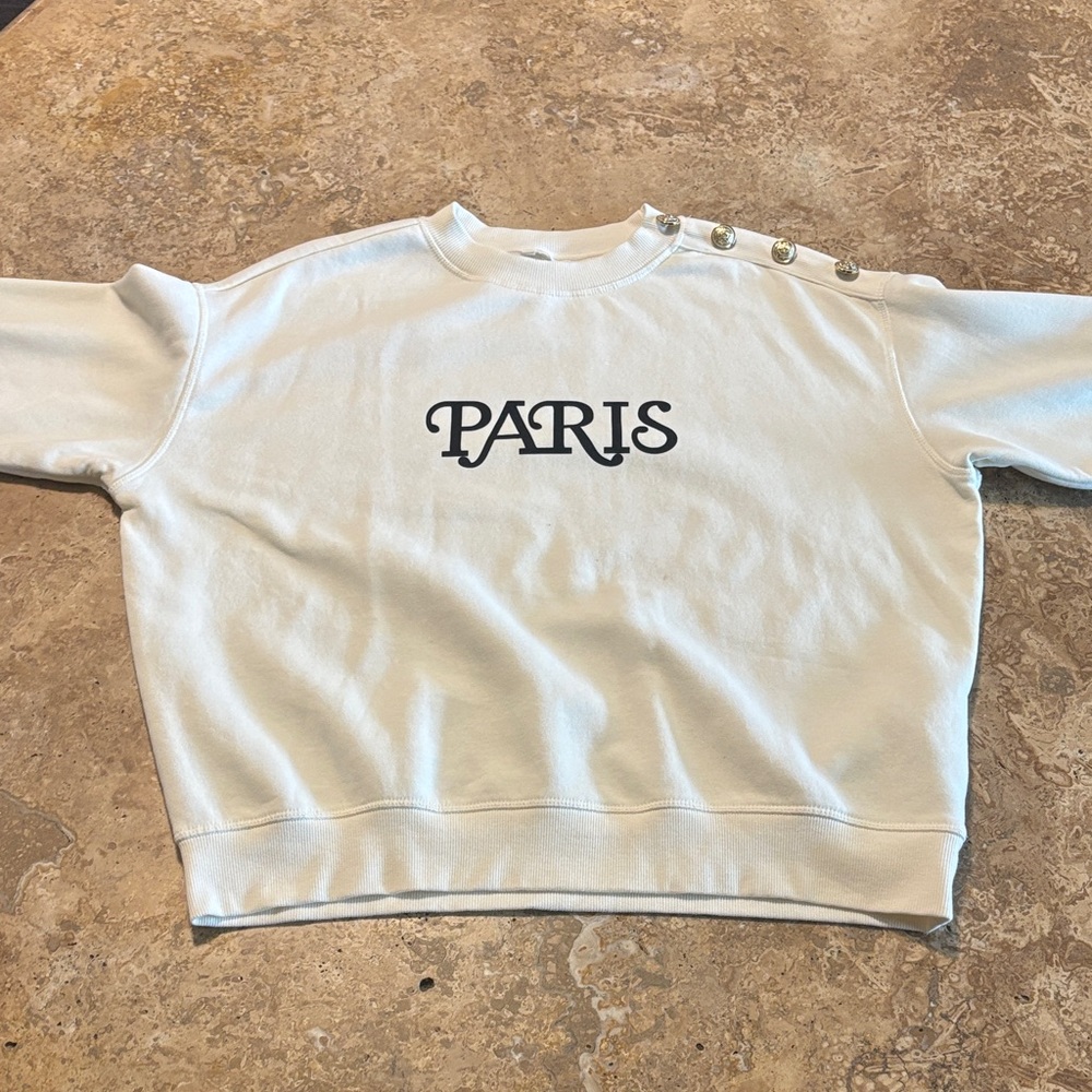 H&M Cream Paris Button-Shoulder Sweater